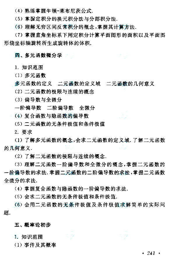 2019年上海市成人高考专升本《高等数学（二）》考试大纲